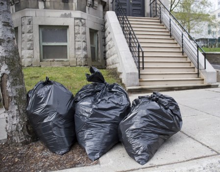 Residential area with a skip for home renovation waste