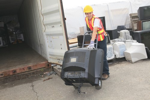 Different types of construction waste materials ready for disposal